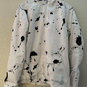 White w/ black paint splattered windbreaker
